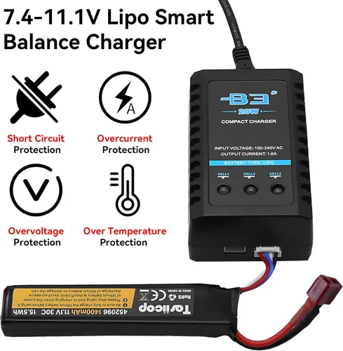 Miniatura 6 de Cargador de batería B3 Lipo - 2S 3S RC Balance Cargadores AC 7.4-11.1V 20W 1.6A con XH3P XH4P Plug para RC Baterías de Coche Drone Barco Avión