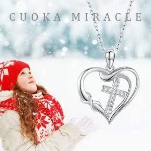 Miniatura 8 de CUOKA MIRACLE Collar de cruz con dije de corazón infinito, collar de plata de ley 925 con cadena delicada, joyería de 18 pulgadas, regalo de Navidad