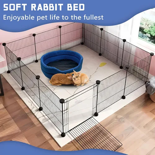 Miniatura 9 de Cama de conejo, suave y lavable con acogedora alfombrilla extraíble, taza de peluche para conejillos de indias, chinchilla, erizo, hurón (azul)