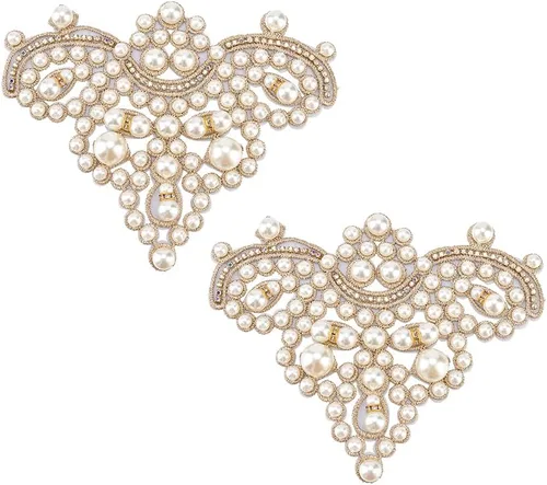 Miniatura 9 de FINGERINSPIRE 2 parches de perlas para zapatos, apliques de imitación de diamantes de imitación para manualidades, diseño floral con purpurina, Plata