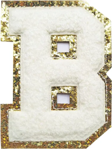 Miniatura 116 de SPRT - Parches de letras de chenilla universitaria con purpurina, parche de letras blancas para planchar con letras del alfabeto para disfraz