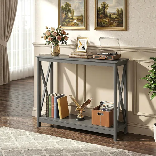 Miniatura 2 de ZENY Mesa consola, mesa de entrada, mesa de sofá estrecha con estantes de 2 niveles, mesa de entrada para sala de estar, entrada, pasillo, vestíbulo