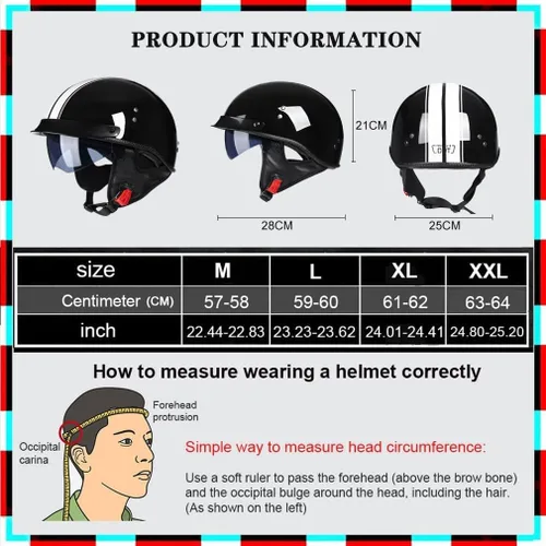 Miniatura 4 de Casco retro de motocicleta para adultos, hombres y mujeres, aprobado por DOT, estilo alemán, cascos de media cara con gafas desplegables, visera