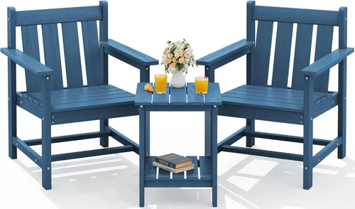 Miniatura 16 de SERWALL - Juego de muebles de patio de 3 piezas estilo bistró, juego de sillas Adirondack para todo clima con mesa auxiliar, juego de muebles de Gris