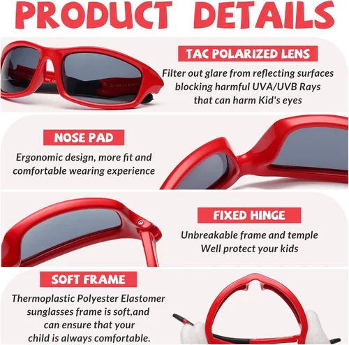 Miniatura 4 de DUCO K006 - Gafas de sol polarizadas deportivas para niños y niñas, gafas de sol de béisbol para niños, protección UV de 6 a 10 años
