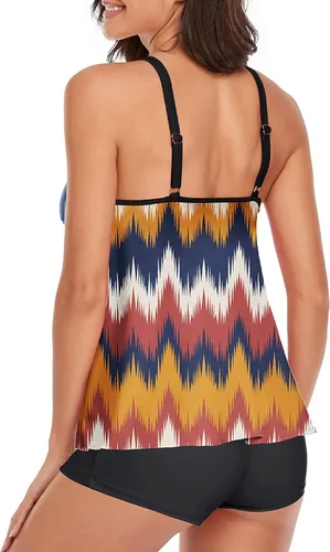 Miniatura 3 de Conjunto de tankini con control de abdomen para mujer, traje de baño de dos piezas, blusa sin mangas con pantalones cortos