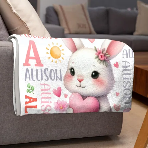 Miniatura 5 de Manta de conejo personalizada para niños y niñas, manta de bebé ultra suave, regalo personalizado, decoración de manta con nombre, 30 x 40 pulgadas