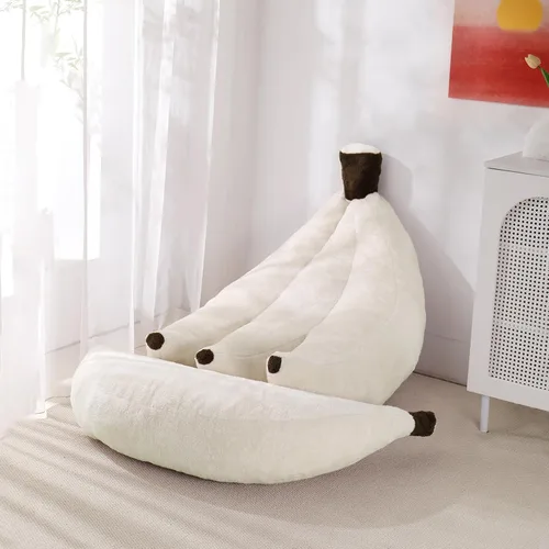 Miniatura 10 de Sofá de frijoles con otomana IEVENW en forma de banana, sofá de piso con reposapiés, cómodo sofá cama convertible para adultos, sofá de felpa