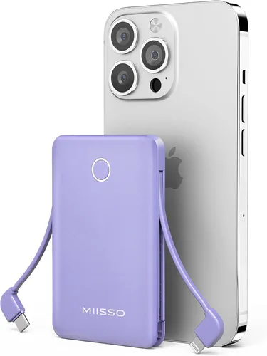 Miniatura 13 de Banco de energía ultra delgado de 6000 mAh, batería externa de 3 salidas compatible con iPhone, 2 unidades, color blanco y morado Paquete de 2 6000