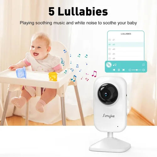 Miniatura 7 de Simyke Monitor de bebé de video actualizado, cámara WiFi para bebé, pantalla de 2.8 pulgadas y control de aplicaciones, alcance de 1200 pies