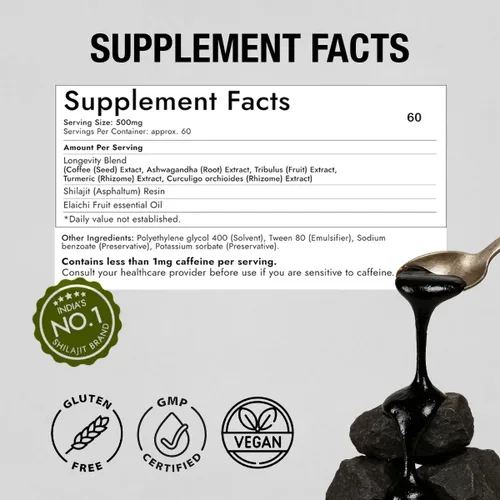 Miniatura 5 de Kapiva Resina Shilajit orgánica del Himalaya Plus-500mg Ultra pura, grado dorado, mineral de más de 80 trazas, ácido fúlvico, probada