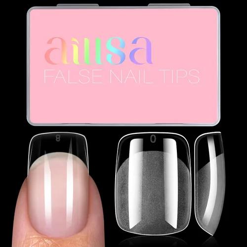 Miniatura 18 de AILLSA Puntas de uñas cuadradas extra cortas – 240 puntas de uñas postizas prelimadas gruesas puntas de uñas medio mate, uñas postizas para regalo