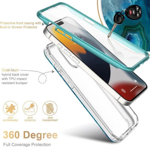 Miniatura 2 de Esdot Funda para iPhone 15 Pro con protector de pantalla integrado, funda duradera con diseños de moda para mujeres y niñas, elegante funda Piedra