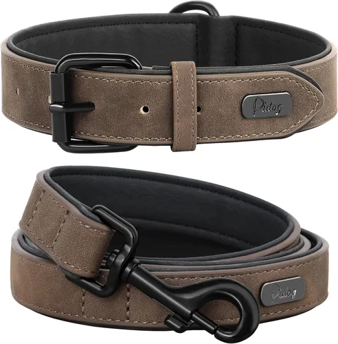 Miniatura 11 de Didog Collar de perro de piel sintética acolchado suave, transpirable y ajustable para perros pequeños, cómodo para paseos diarios, marrón, ajuste M