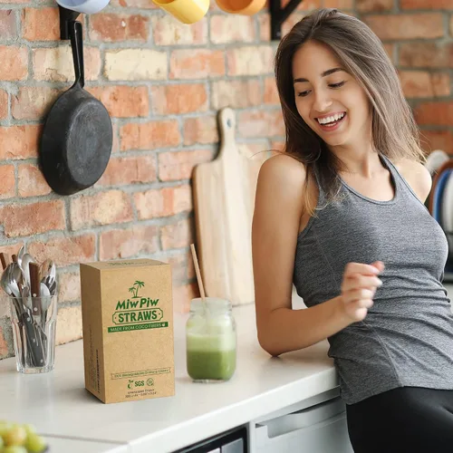 Miniatura 6 de Juego de 200 pajitas de coco biodegradables, desechables, sin plástico, ecológicas de fibra de coco a granel para bebidas frías y calientes