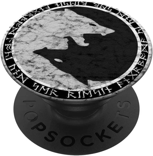 Fenrir Wolf of Odin in Circle of Norse Runes - PopSockets Grip and Stand for Phones and Tablets
