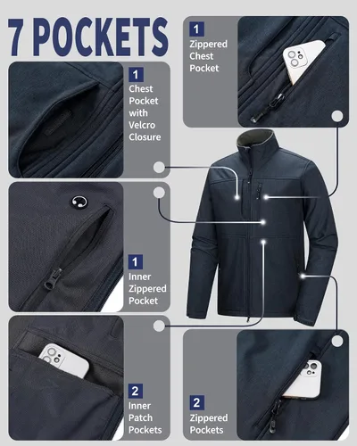 Miniatura 3 de 33,000ft Chaqueta ligera Softshell para hombre, con forro polar, rompevientos, impermeable, suave, para senderismo al aire libre