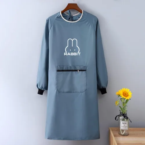 Miniatura 2 de Delantal de cocina para mujer con bolsillos grandes, delantal impermeable de manga larga para cocinar, hornear, limpiar el trabajo, Azul