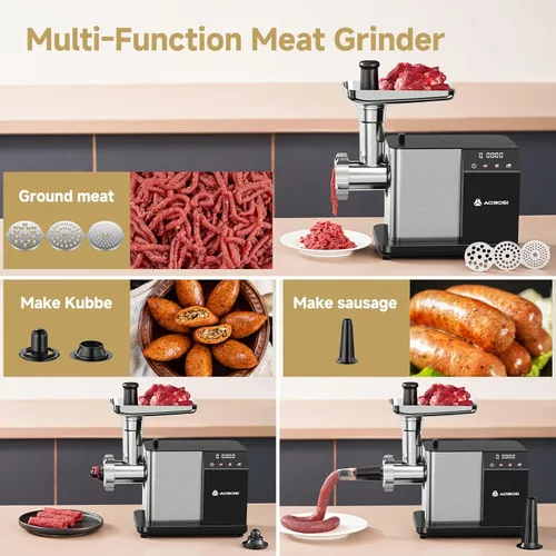 Miniatura 5 de AAOBOSI Picadora de carne eléctrica de 3000 W máx. con pantalla táctil a color, inversión automática y almacenamiento integrado, 3 ajustes