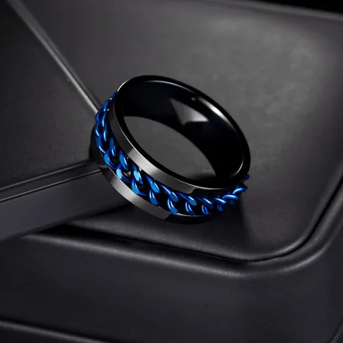 Miniatura 5 de Anillos giratorios para la ansiedad para hombre, anillos clásicos de cadena para mujeres y adultos, anillo de acero de titanio