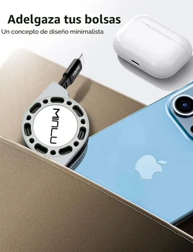 Miniatura 6 de Cable retráctil USB C a USB C (1.2 m, 2 unidades), cable de carga rápida USBC 5A de 100W, cable de carga tipo C para iPhone 17 16 15 Pro Plus Pro