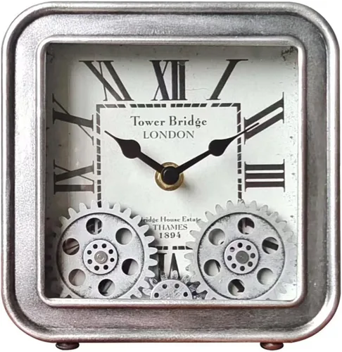 6 Inch Steampunk Desk Clock with Moving Gears, Vintage Metal Table Clock for Home Office Decor, Silent Non-Ticking Quartz Movement, Battery Operated