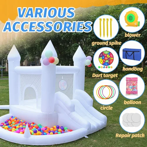 Miniatura 3 de Casa inflable blanca con soplador, piscina de bolas, castillo animoso para patio trasero, adecuado para patio, eventos, fiestas, bodas, regalos