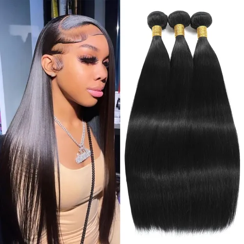 Miniatura 12 de Extensiones de cabello humano lacio tipo afro, 12 meses de vida útil de 10, 12 y 14 pulgadas, paquetes de cabello lacio brasileño Yaki 100% sin