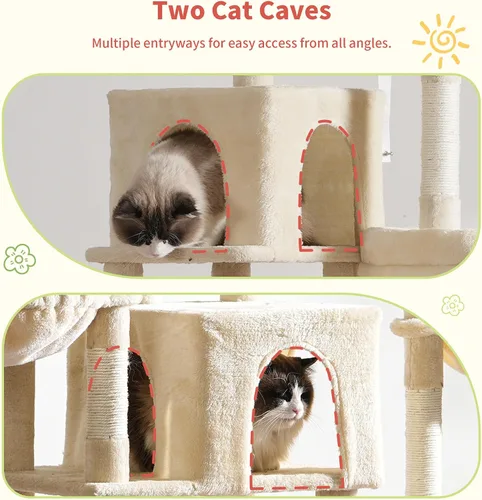 Miniatura 5 de Hey-brother - Árbol rascador para gatos con torre, postes rascadores con parte extendida, plataformas anchas, acogedores condominios, hamacas
