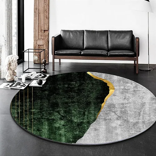 Alfombras redondas clásicas de color gris y verde, alfombra circular para sala de estar, dormitorio, mesita de noche, alfombra de decoración del