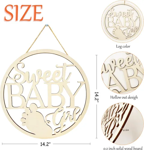 Miniatura 2 de Letrero de madera para niña con texto en inglés «Sweet Baby Girl», decoración para colgar en la pared para recién nacidos, revelación de género