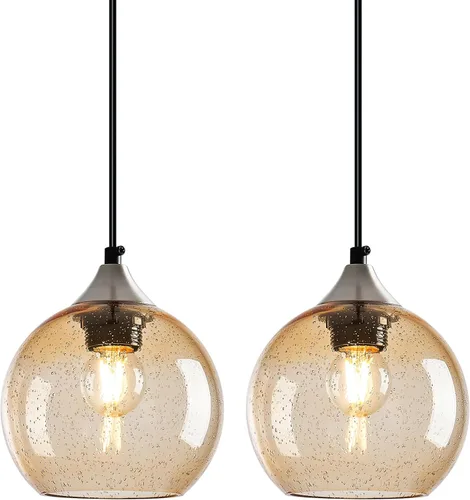 Miniatura 37 de Luces colgantes de vidrio marrón claro, iluminación de isla de cocina, lámparas colgantes de globo, iluminación colgante moderna para dormitorio