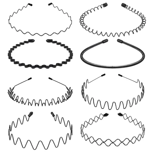 Miniatura 13 de Diademas de Metal, Con Dientes Cinta para el Cabello para Hombres, Diademas para Mujeres, Unisex Negro Ondulado Primavera Deportes al Aire Libre
