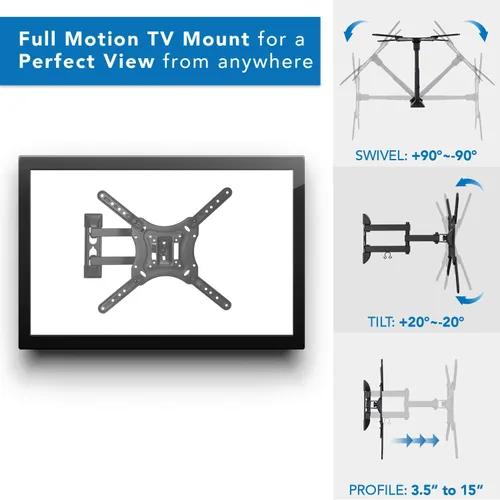 Miniatura 6 de Mount-It! Soporte de TV con estante Soporte de pared de TV de movimiento completo con estante flotante de entretenimiento para caja de cable, DVR