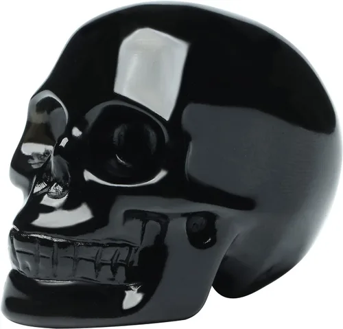 Miniatura 11 de Cabeza de calavera de cristal de obsidiana negra natural de 5 pulgadas, tallada a mano, estatua de piedra curativa de Reiki, decoración de sala
