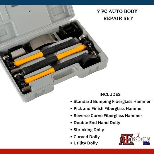 Miniatura 2 de ATE Pro. USA - 7pc Heavy Duty Auto Body Hammer y Dolly Kit, Herramientas de reparación de carrocería automática