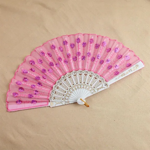 Miniatura 4 de 10 abanicos de mano plegables de tela colorida con patrón de pavo real, abanicos de mano plegables españoles para regalos de boda, decoración