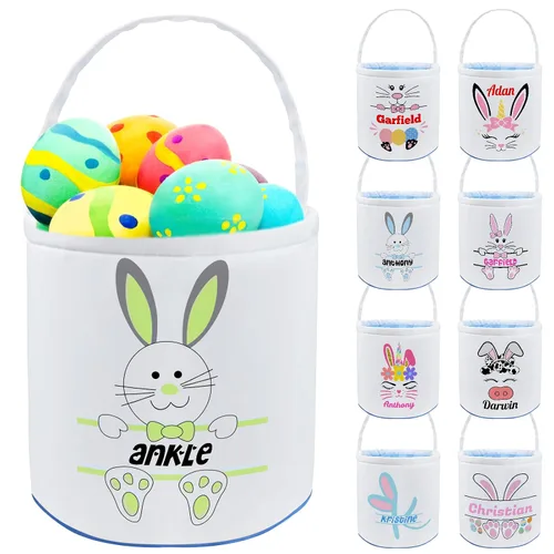 Miniatura 15 de Cesta de Pascua personalizada con nombre, bolsas de lona personalizadas para niños, cestas de Pascua para bebés, niños y niñas, color azul