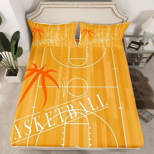 Erosebridal Sábanas de baloncesto para niños y niños, sábana bajera deportiva tamaño individual, sábanas para canchas de baloncesto, ropa de cama