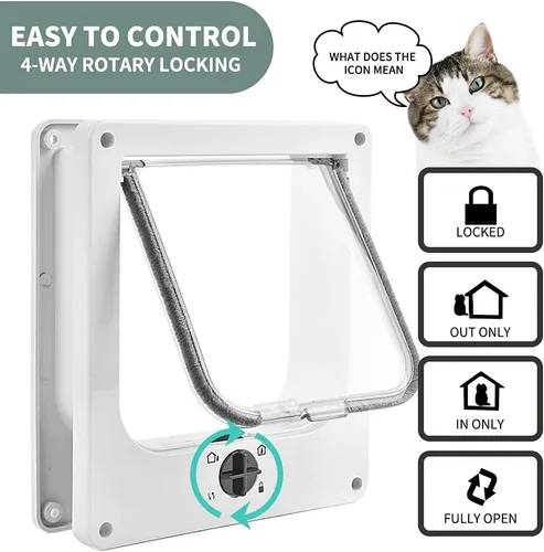 Miniatura 2 de EASY JOY Puertas para gatos (tamaño exterior 10.6 x 9.2 pulgadas), puerta de gato con bloqueo de 4 vías para puertas interiores y exteriores, puerta