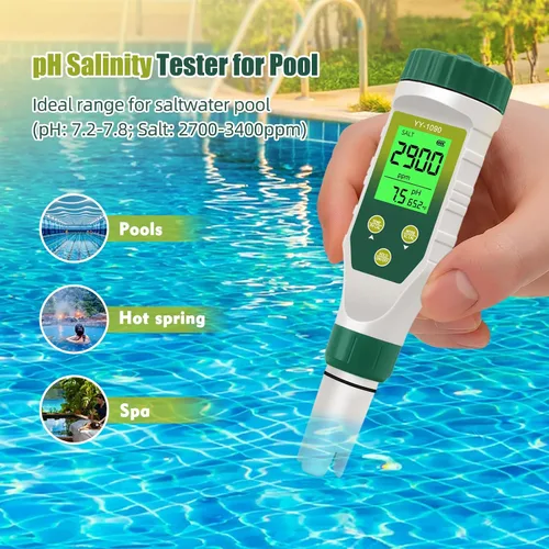 Miniatura 4 de Medidor de pH para hidroponía de agua, probador de sal TDS EC de pH 5 en 1 para solución nutritiva de agua, visualización simultánea de temperatura