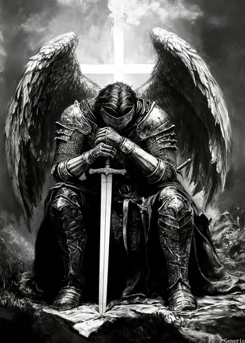 Rompecabezas de 1000 piezas para adultos, vintage, caballero ángel caído en armadura, fantasía oscura en blanco y negro, juego medieval, desafiante