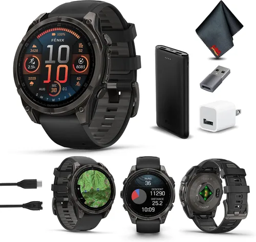 Miniatura 18 de Garmin Fenix 8 47MM AMOLED Zafiro Premium Multisport GPS Smartwatch de Titanio con Banda de Silicona Spark Orange/Grafito, Linterna LED Integrada