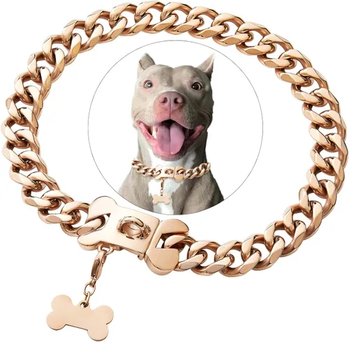 Miniatura 7 de Collar de Perro de Acero Inoxidable con Eslabones Cubanos Plateados de Servicio Pesado para Perros Pequeños, Medianos y Grandes, Collar de Perro