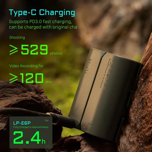 Miniatura 3 de Tilta Batería recargable LP-E6P con entrada USB-C de 2400 mAh Compatible con Canon EOS R5 Mark II, R6 Mark II, R7, R6, R5, R5C, R, 5D Mark IV, 6D