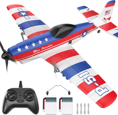 Miniatura 10 de DEERC 4CH Avión RC sin escobillas, avión de control remoto de ciencia ficción con luces LED RTF, juguetes de aviones acrobáticos, estabilizador