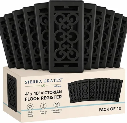 Miniatura 23 de Registro victoriano de piso de 4 x 10 pulgadas en acabado gris granito - Cubiertas de ventilación para piso del hogar - Cubiertas decorativas