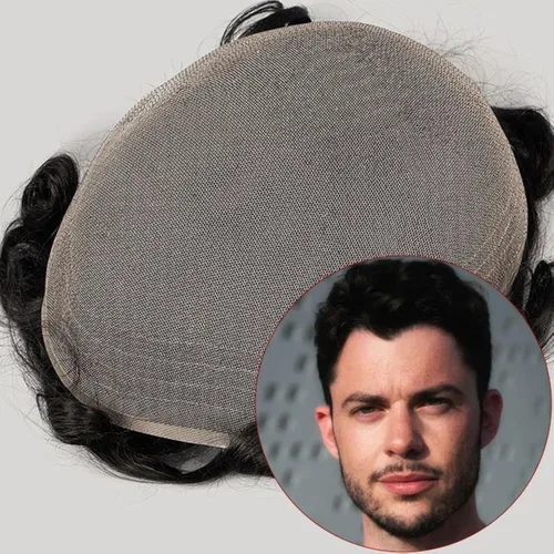 Miniatura 7 de Amiable Toupee para hombres, cabello humano, encaje francés, sistemas de reemplazo de cabello para hombre, suave blanqueado, frontal, aspecto #1
