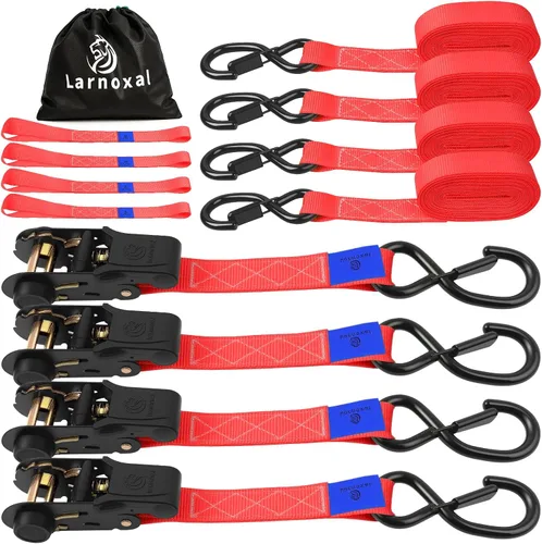 Miniatura 9 de Paquete de 4 correas de trinquete, resistencia a la rotura de 1.826 libras, 1 pulgada x 15 pies, correas de amarre de trinquete de servicio mediano