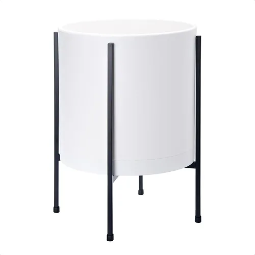 Miniatura 8 de D'vine Dev Maceta blanca de 8 pulgadas con soporte, moderna maceta cilíndrica de plástico con soporte de metal resistente para plantas